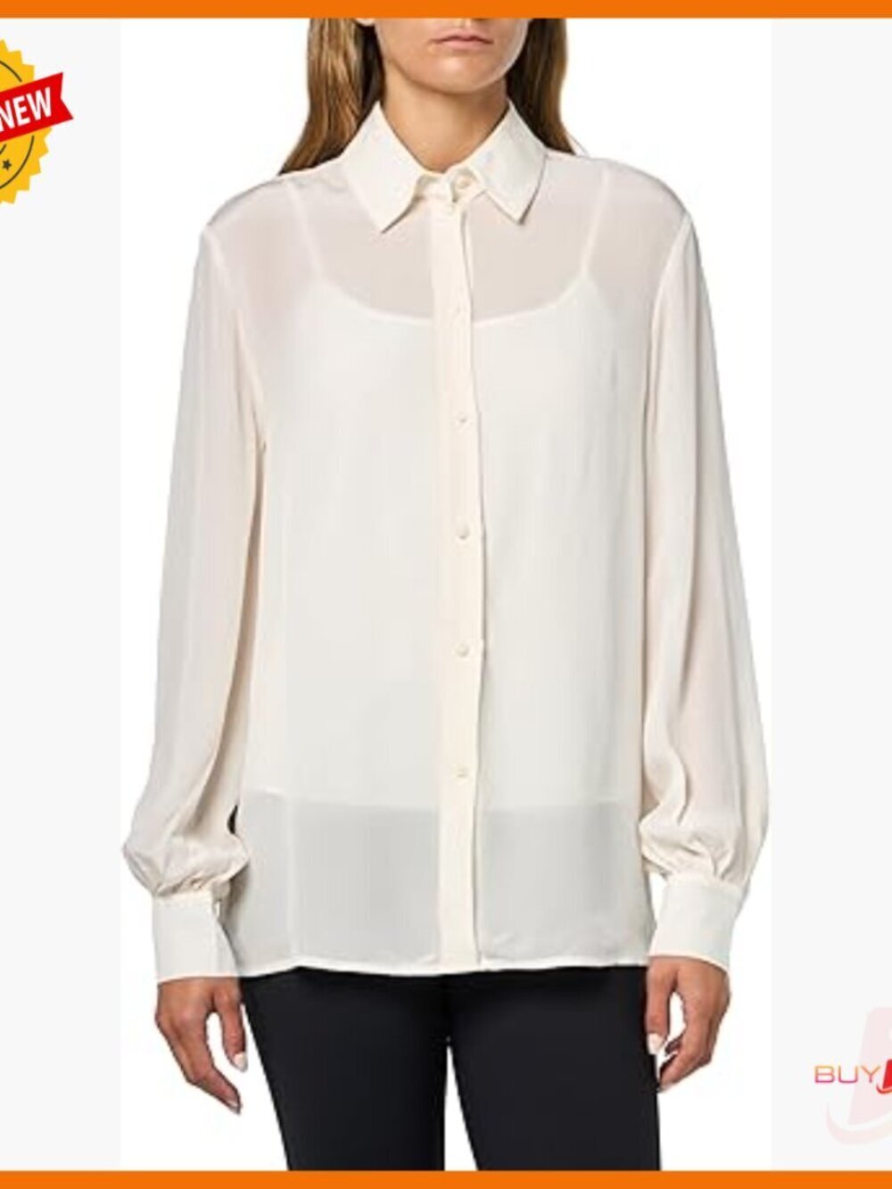 Sheer Crepe Shirt with Cami, Long Sleeve Collared Blouse, Regular Fit